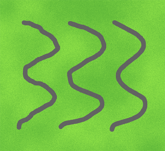 The same squiggly line made with Rope Length 0, 4 and 13.